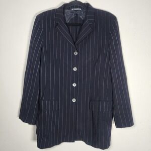 Max Mara Womens Size 10 Navy Blue Pinstripe Jacket Old Money Quiet Luxury *read*